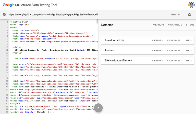 gbyultra.com Google Structured Data Testing Tool