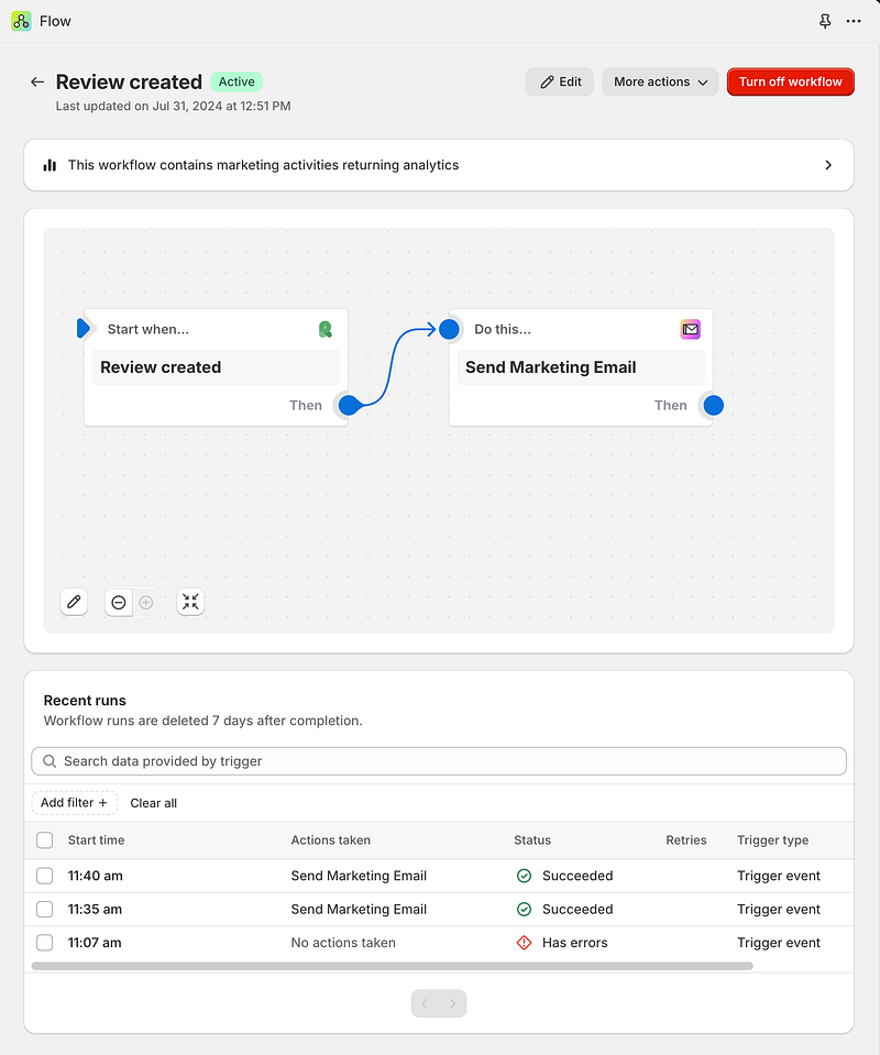 Rapid Reviews Shopify Flow app triggers for reviews and questions