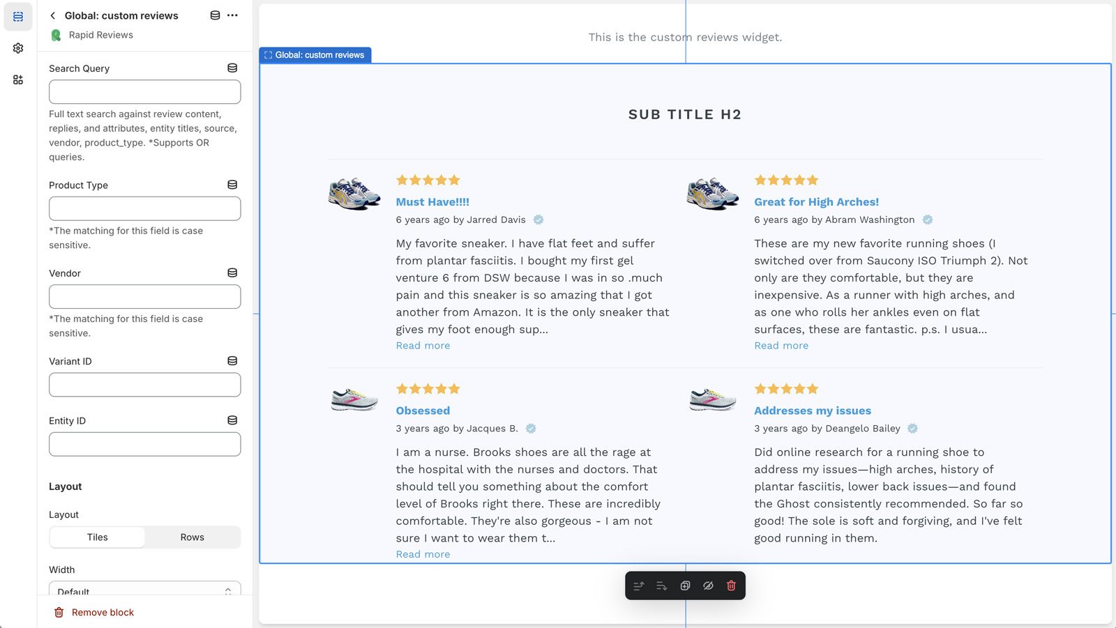 Shopify Product Reviews Custom Reviews Widget