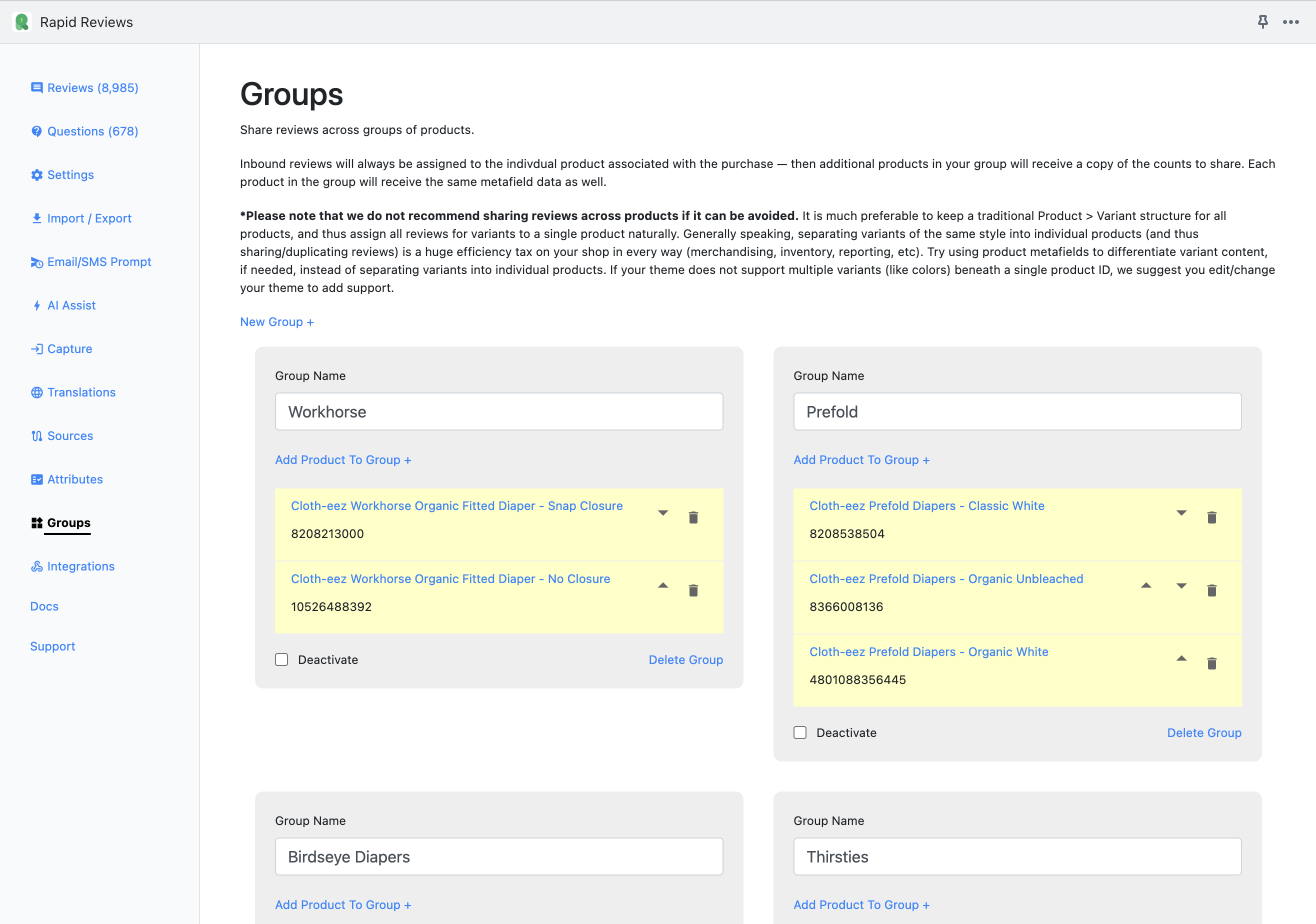 Shopify App Admin - Groups