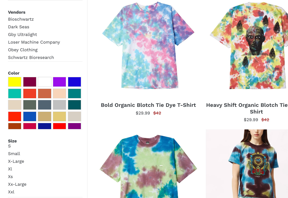 Shopify Search Collection Filtering App Variant Option Colors Desktop